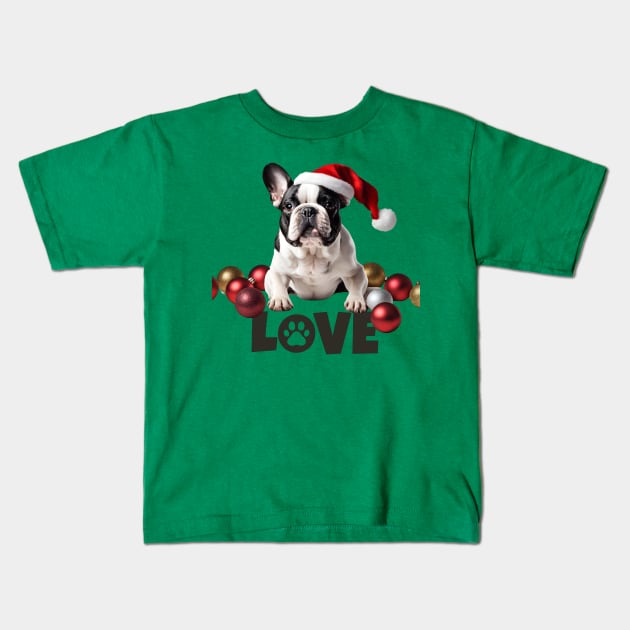 Christmas LOVE Frenchie/French Bulldog Kids T-Shirt by Doodle and Things